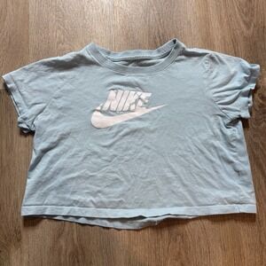 Nike Crop Shirt Girls Large Blue‎ Swoosh Sportswear Lightweight Outdoors TShirt